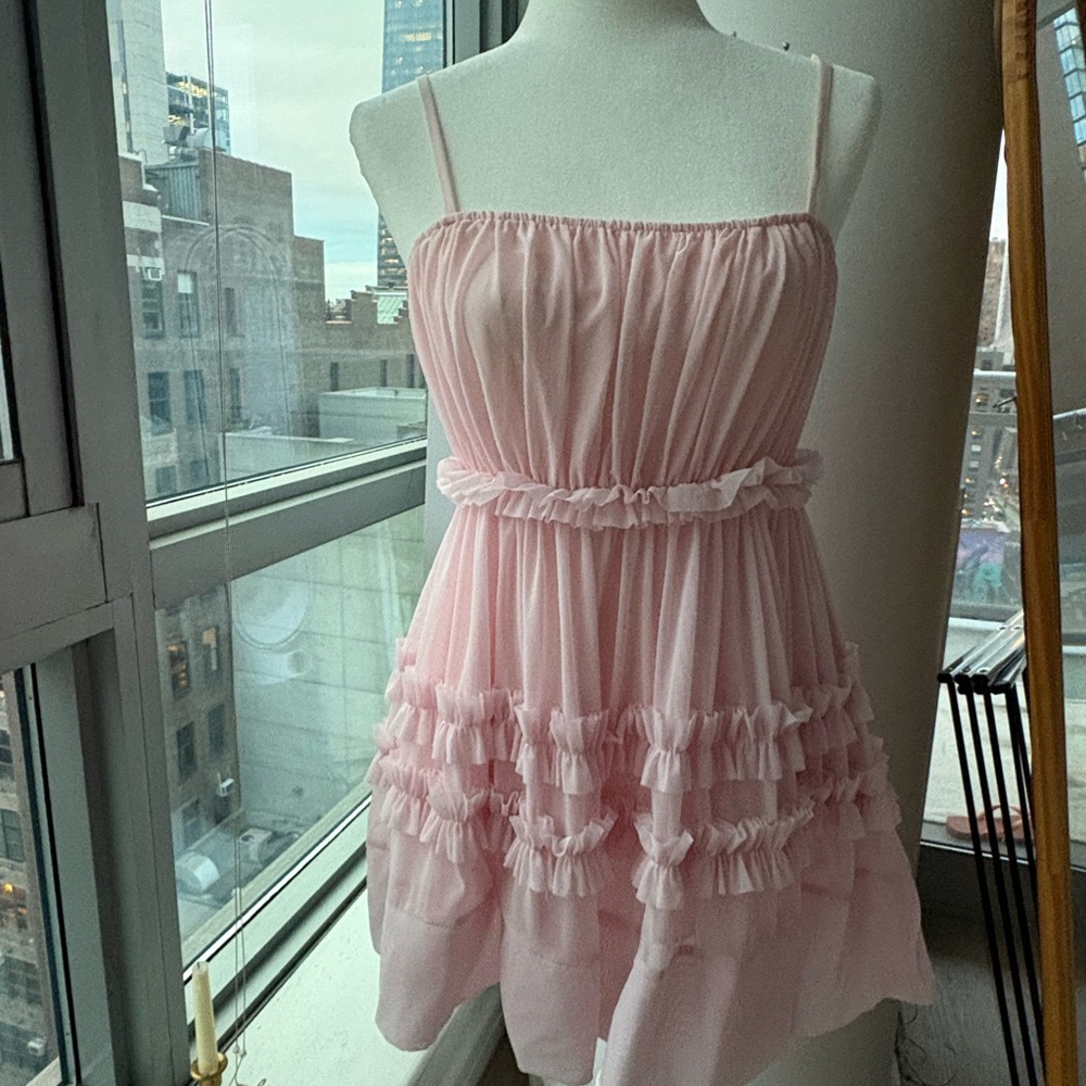 Delicate Pink Ruffled Spaghetti Strap Dress